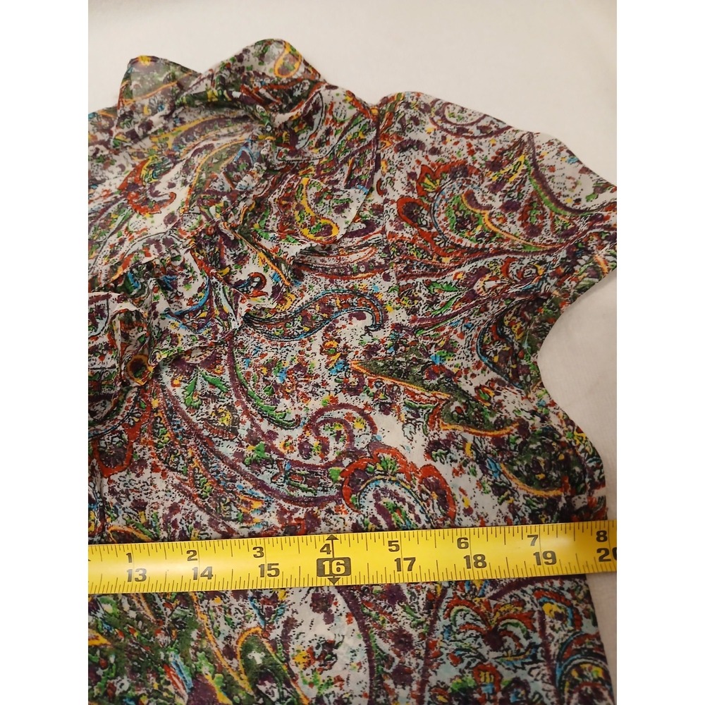 LOFT Womens Summer Ruffle Top L Fairy Twee Short Sleeve Paisley Floral Romantic - Picture 6 of 11